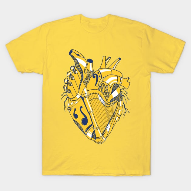 Navy Gold No 2 Musical Heart T-Shirt by kenallouis